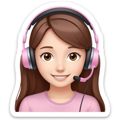 Girl with long brown hair talking to her boyfriend on video call, smiling sweetly elegant cute delicate lightpink aura  sticker