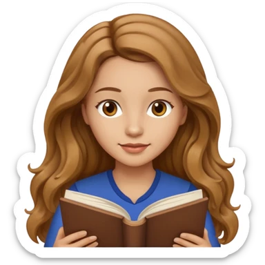 a woman with long light brown wavy hair and light brown eyes reading a book sticker