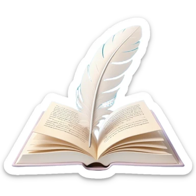 Create a delicate and poetic emoji representing poetry. The design should feature several elegantly flying pages with poetic lines written on them. The pages should appear light and flowing, almost as if being carried by the wind. Include a white feather gently resting on the pages, symbolizing creativity and inspiration. Use soft, pastel tones to give it a dreamy, artistic feel. The design should feel ethereal and whimsical, capturing the essence of poetry. Make the background transparent. sticker