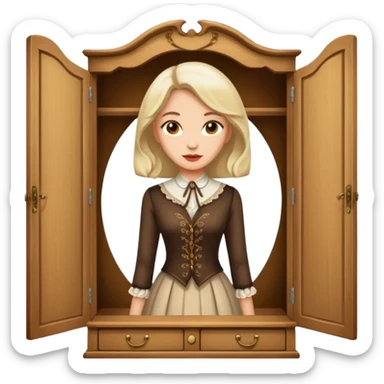 A character from the fairy tale Beauty and the Beast — the lady who was transformed into a wardrobe by magic. This character retains the wardrobe's original form while having a slight touch of anthropomorphism. sticker