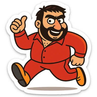 Recep İvedik, recognizable Turkish comedy character with bushy eyebrows, thick mustache, and red tracksuit, in a humorous pose, vibrant cartoon style sticker