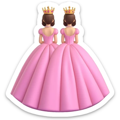 girl in a pink ball gown with a crown, back view, iOS 3D emoji style, shiny and smooth, detailed hair and dress, elegant and charming sticker