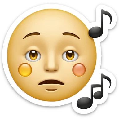 yellow circle face emoji whistling with music notes coming out its mouth and side-eyeing sticker
