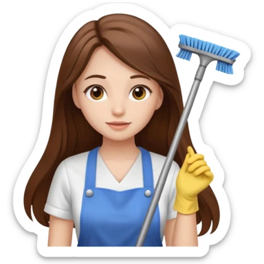 beautiful girl with long brown hair cleaning sticker