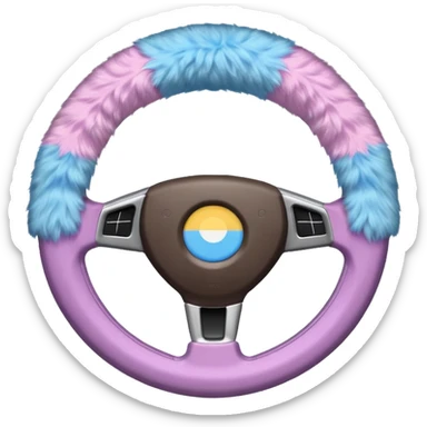 steering wheel with transgender pride flag colors, fluffy sticker