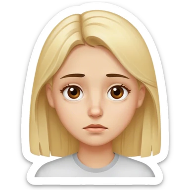 A fair-skinned blonde girl with brown eyes, dark circles under her eyes from fatigue, and a tired facial expression. sticker