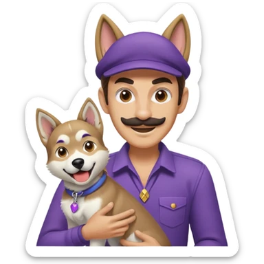 Waluigi playing with a husky  sticker