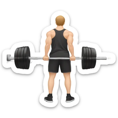 White man with light brown hair at gym doing  weighted barbell squat from back view sticker