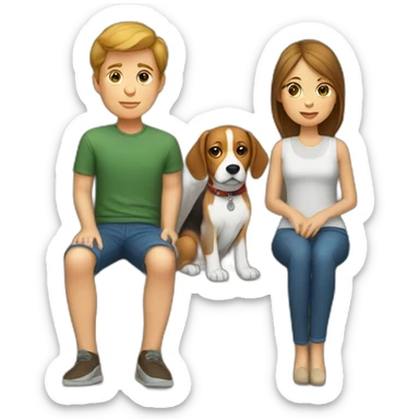 Brown hair White boy and girl with beagle Sit on couch sticker