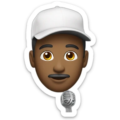 A swarthy man. With a tattoo on his neck and a white cap, and a microphone in front of him. sticker