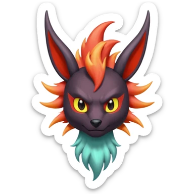 Pastel iridescent exotic colorful Darkrai-Scizor-Flareon-fusion with fiery horns and a Mohawk  sticker