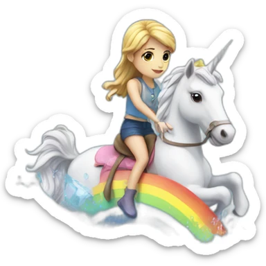 Girl-riding-rainbow-unicorn-in-water-frozen-cube sticker
