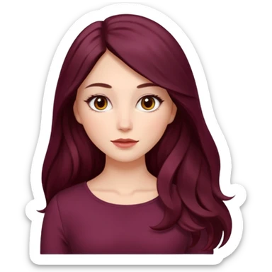 young white woman 
brown almond eyes
Long waist-long hair, center parted
slightly wavy
dark burgundy hair\ sticker