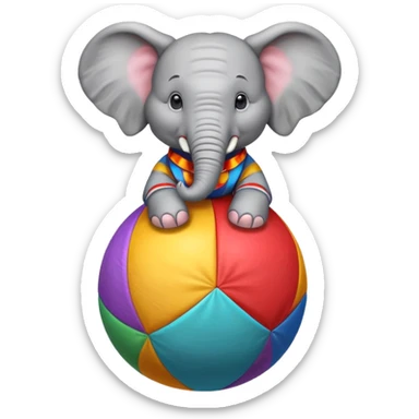 A circus elephant standing on a ccolorful ball sticker