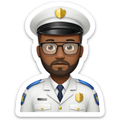Police officer with glasses and beards(white uniform) black man sticker