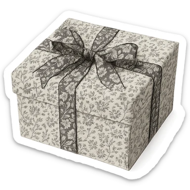 Elegant Rococo pale black white ditsy floral gift box  , remove background sticker