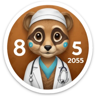Suricate médecin avec écris "805" et "promo 2025-2030" avec un cercle rond au fond sticker