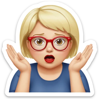 emoji Une femme blonde , cheveux court, en leger surpoid, avec des lunnettes avec des monture rouge, qui cri avec les main de chaque coté de la bouche sticker