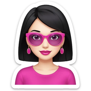pink girl with black hair and wealth with sunglass on top; irreristable  smile sticker