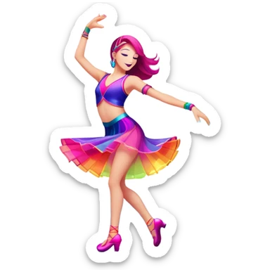 An icon showing a dancer performing dynamic moves, inspired by Just Dance. The design features colorful, vibrant lights, musical notes, and a lively dance floor, capturing the rhythm and energy of the game. Transparent background emphasizes the fun and excitement of musical gameplay. sticker