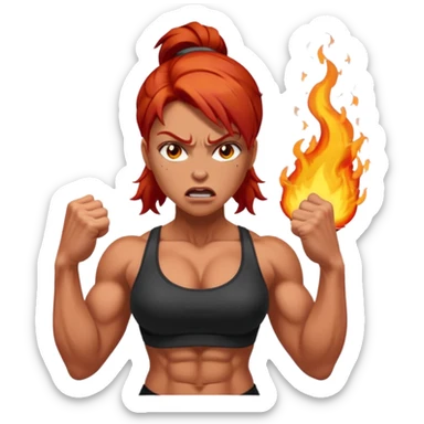 burning angry bodybuilder red haired woman sticker