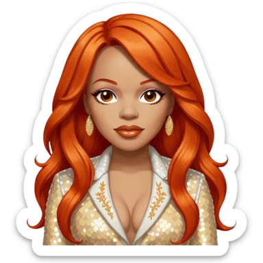 Faith Evans with long orange-red hair, ivory sequin outfit  sticker
