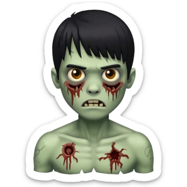 Menino de cabelo liso preto com franja zumbi sem camisa sticker