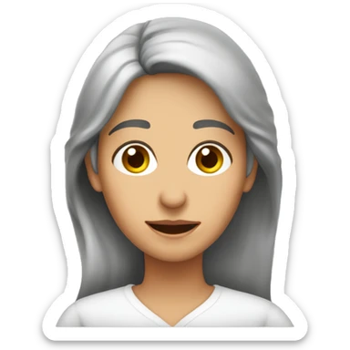 Mujer 59 años española,  melena larga canosa sal y pimienta. Ojos pequeños  un poco  juntos marrones claros, mofletes sticker