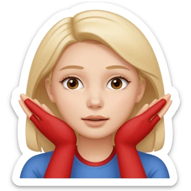 Simple emoji of a woman touching her face with both hands, hands pressing on cheeks and jaw, clear facial exercise with hands, easy to understand, simple icon, no beauty, no makeup, no medical elements
 sticker