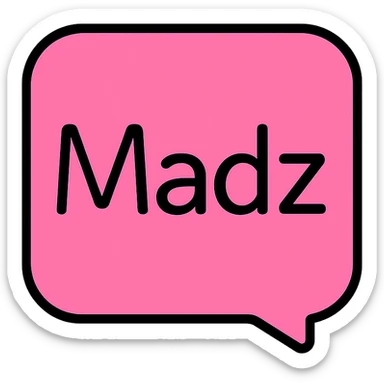 pink logo with the word 'Madz', sleek minimalist font, square format sticker