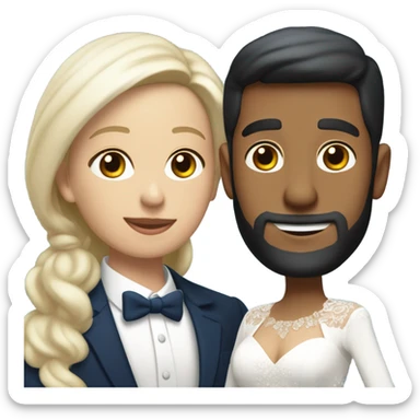 Puerto rican beard short hair with blue hat and navy blue suit getting Married with blond long hair girl with white  wedding dress  sticker