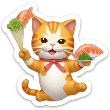 cat juggling sashimi sticker