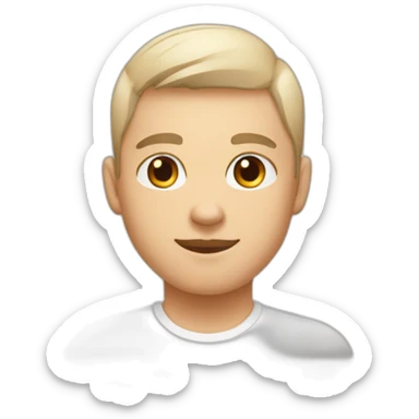 cute white transmasc round face with darkbrown fade haircut brown eyes sticker