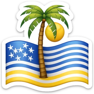 flag with blue white and yellow vertical stripes palm tree emblem in the center wavy appearance in Apple emoji style sticker