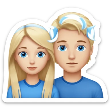 Couple blond boy bleu eyes and his girlfriend long brunette hair and blue eyes  sticker