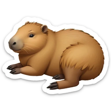 cinematic-Sleeping capybara-realistic-full-body-sleping-emoji,-plump-and-relaxed-body-soaking-in-the-warm-sun,-short-brown-fur-slightly-ruffled,-head-tilted-dramatically,-calm-expressive-eyes-exuding-serene-wisdom,-simplified-yet-realistic sticker