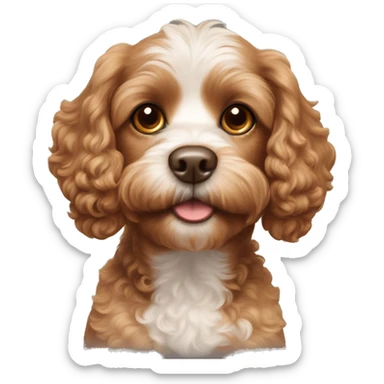 brown cavapoo with white spot around the nose (not on the top of the head) and on the chest, with brown eyes. Frontal look sticker