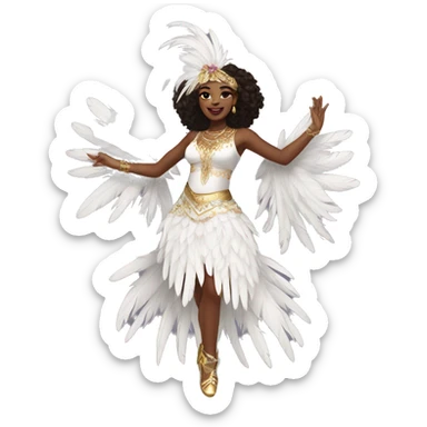 nella rose dancing, wearing white carnival outfit, white feathers sticker