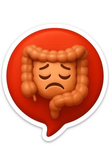 EMOJI STILE IPHONE 3D DI INTESTINO 3D CON ESPRESSIONE TRISTE  IN VOLTO CHIUSO IN UN PALLONCINO ROSSO, FAGLI ANCHE LA PARTE BIANCA DEGLI OCCHI, NON SOLO LA PUPILLA sticker