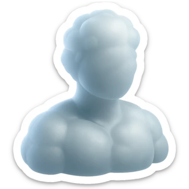 A person from the shoulders up, entirely composed of fluffy white convex clouds sticker