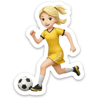 kids play soccer in yellow dress sticker