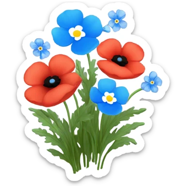 Poppies and forget me not flowers in a bunch sticker
