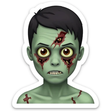 garoto zumbi com cabelo preto e ferimento no rosto sticker