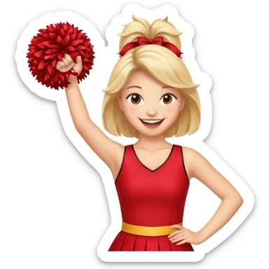 football cheerleader, holding big cheering pom, red dress sticker