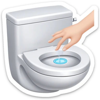 hand pressing the flush button on a toilet, clean and friendly sticker