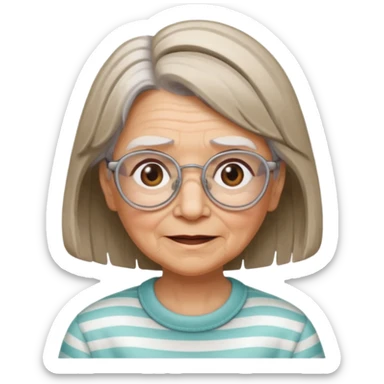 Grandma grandmother Gypsy alternative lifestyle concerned happy wise granny wire rims haircut long hair medium hair brown and white streaked hair sticker