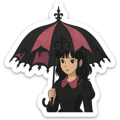 BLACKPINK-inspired gothic umbrella, no hearts, dreamy and bold, black and pink color scheme sticker