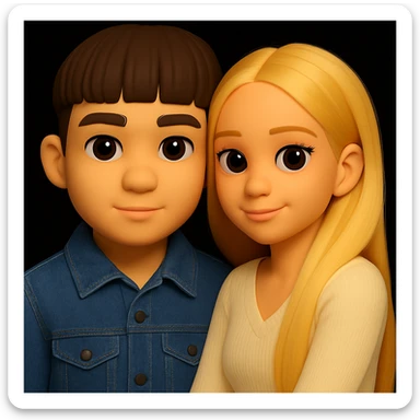 Change the boy's outfit to a denim jacket, keeping the 3D emoji style unchanged. The girl should remain the same. Maintain the microsoft style 3d fluent emoji look. sticker