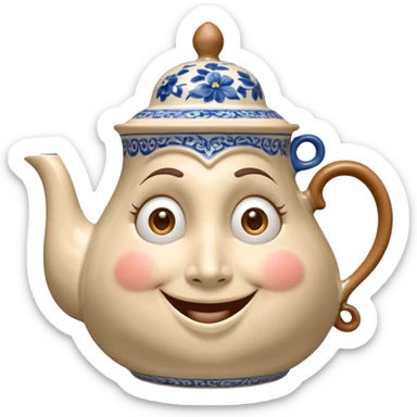 A character from the fairy tale Beauty and the Beast: Mrs. Potts, the lady who was turned into a teapot. She retains the teapot's original form, with an anthropomorphic face on the teapot. sticker
