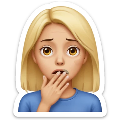 scared woman with her hand on mouth, emoji style, more details, different expression sticker